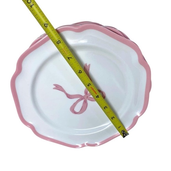 Shabby Chic Pink Coquette Bows Melamine Salad & Dinner Plates 8 PC Set Pastel - Picture 4 of 13